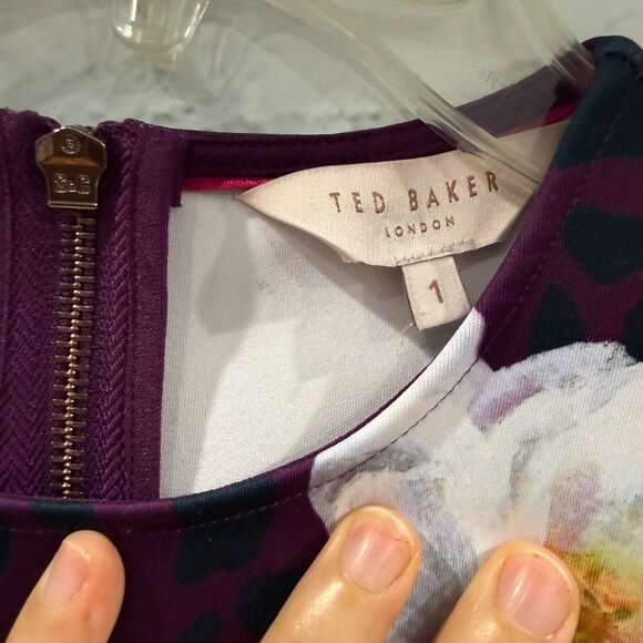 Ted Baker Animal And Floral Print Skater Dress Purple Size XS Size 1 TB - Picture 8 of 17